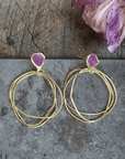 Ruby Guardian Hoops - Brass, Silver + Ruby - KMJ Emilie Shapiro Jewelry - Earrings