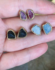 Solo Immersion Studs - Aquamarine + Brass - KMJ Emilie Shapiro Jewelry - Earrings