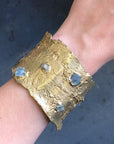 Kindling Cuff - Brass, Aquamarine, Emerald + Tanzanite