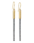 Long Light Saber Earrings - 18ky, Oxidized Silver + VS Diamonds