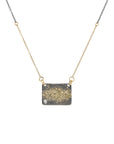 City Block Necklace with 2 mm diamond + Two-Tone Chain - 22k/14ky Gold, Oxidized Silver + Natural VS White Diamond