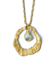 Whirlpool Long Chain Solo Pendant - Brass + Aquamarine