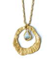Whirlpool Long Chain Solo Pendant - Brass + Aquamarine - KMJ Emilie Shapiro Jewelry - Necklaces
