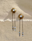 Petite Flora Earrings - Oxidized Brass, Sterling Silver + Blue Moonstone Glass - KMJ Claire Sommers Buck Jewelry - Earrings