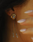 Petite Flora Earrings - Oxidized Brass, Sterling Silver + Blue Moonstone Glass - KMJ Claire Sommers Buck Jewelry - Earrings