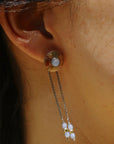Petite Flora Earrings - Oxidized Brass, Sterling Silver + Blue Moonstone Glass - KMJ Claire Sommers Buck Jewelry - Earrings