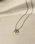 Petite Flora Necklace - Oxidized Brass, Sterling Silver + Blue Moonstone Glass