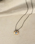 Petite Flora Necklace - Oxidized Brass, Sterling Silver + Blue Moonstone Glass - KMJ Claire Sommers Buck Jewelry - Necklaces