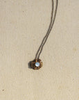 Petite Flora Necklace - Oxidized Brass, Sterling Silver + Blue Moonstone Glass