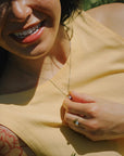 Petite Flora Necklace - Oxidized Brass, Sterling Silver + Blue Moonstone Glass - KMJ Claire Sommers Buck Jewelry - Necklaces