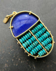 Lapis + Turquoise Scarab Pendant - 18k Gold, Lapis Lazuli + Persian Turquoise - KMJ Hilary Finck Jewelry - Necklace