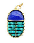 Lapis + Turquoise Scarab Pendant - 18k Gold, Lapis Lazuli + Persian Turquoise - KMJ Hilary Finck Jewelry - Necklace