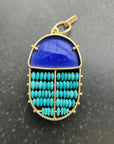 Lapis + Turquoise Scarab Pendant - 18k Gold, Lapis Lazuli + Persian Turquoise - KMJ Hilary Finck Jewelry - Necklace