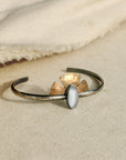Solis Cuff - Oxidized Brass, Sterling Silver + Blue Moonstone Glass