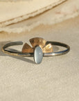 Solis Cuff - Oxidized Brass, Sterling Silver + Blue Moonstone Glass