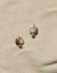 Solis Studs - Oxidized Brass, Sterling Silver + Blue Moonstone Glass