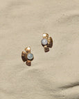 Solis Studs - Oxidized Brass, Sterling Silver + Blue Moonstone Glass - KMJ Claire Sommers Buck Jewelry - Earrings