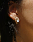 Solis Studs - Oxidized Brass, Sterling Silver + Blue Moonstone Glass