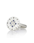 Diamond + Sapphire Engraved Ring - Sterling Silver, Sapphire + Diamond