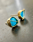 Turquoise Cushion Studs - 18k Gold + Turquoise - KMJ Hilary Finck Jewelry - Earrings