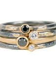 Shine On Birthstone Stackers- 18k Gold, Oxidized Silver + Reclaimed VS Diamonds, Black Diamonds