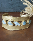 Rough Waters Cuff - Brass + Aquamarine