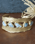 Rough Waters Cuff - Brass + Aquamarine - KMJ Emilie Shapiro Jewelry - Bracelets