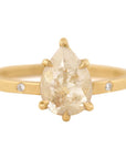 Rose Cut Pear Diamond Ring with Burnish Set Diamonds - 18k Gold - KMJ Petite Baleine Jewelry - Bridal