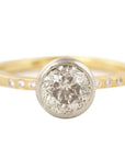 Legacy Diamond Ring - Salt + Pepper Brilliant Cut Diamond set in an 14kpw Gold Smooth Bezel + 18ky Gold Band with Flush Set VS side Diamonds - KMJ Kate Maller Jewelry Jewelry - Bridal
