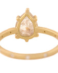 Rose Cut Pear Diamond Ring with Burnish Set Diamonds - 18k Gold - KMJ Petite Baleine Jewelry - Bridal