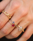 Rose Cut Pear Diamond Ring with Burnish Set Diamonds - 18k Gold - KMJ Petite Baleine Jewelry - Bridal