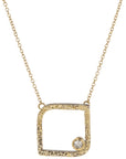 Mini Slice Square Necklace on 14k Gold Chain - 22k/18k/14k Gold, Oxidized Silver + VS White Diamonds