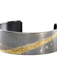 Silver + Gold Slice Cuff - Narrow - 22k Gold, Oxidized Silver + Black Diamonds
