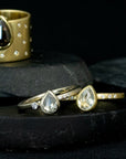 OOAK Pear Shaped White Diamond Ring + VS Accents - 14kpw Gold + Diamonds
