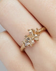 Contrast Cut Diamond Cluster Ring - 18k Gold + White + Champagne Diamonds - KMJ Ruth Tomlinson Jewelry - Bridal