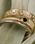 Shine On Birthstone Stackers- 18k Gold, Oxidized Silver + Reclaimed VS Diamonds, Black Diamonds