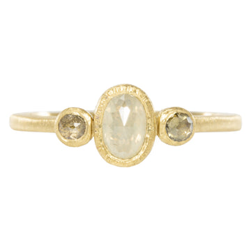 Oval Moonfire Diamond Ring - 18ky + Diamonds