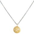 Petite Double Gold Moon Surface Pendant - 18ky Gold, Oxidized Silver + Reclaimed VS White Diamonds