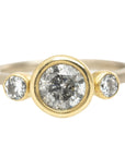 Legacy Diamond Ring - Salt + Pepper Brilliant Cut Diamond set in an 18ky Gold Extra Heavy Bezel with VS Side Diamonds on a 14kpw Gold Band - KMJ Kate Maller Jewelry Jewelry - Bridal
