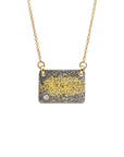 City Block Necklace with 2 mm diamond + Two-Tone Chain - 22k/14ky Gold, Oxidized Silver + Natural VS White Diamond