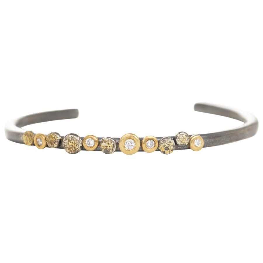 In Bloom Stacking Skinny Cuff - 22k Gold Dust, 18k Gold, Oxidized Silver + Reclaimed Diamonds