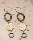 Black + Gold Triple Drop Scattered Diamond Earrings - 18ky Gold, Oxidized Silver + VS Diamonds