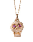 Charmed Skull Hot Pink Sapphire Necklace - 14k Gold