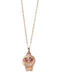 Charmed Skull Hot Pink Sapphire Necklace - 14k Gold