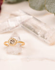 Legacy Diamond Ring - Salt + Pepper Brilliant Cut Diamond set in a 18ky Gold Smooth Extra Heavy Bezel with a Halo Flush Set with VS Diamonds - KMJ Kate Maller Jewelry Jewelry - Bridal