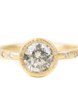 Legacy Diamond Ring - Salt + Pepper Brilliant Cut Diamond set in an 18ky Gold Hammered Medium Bezel with Flush Set VS side Diamonds - KMJ Kate Maller Jewelry Jewelry - Bridal