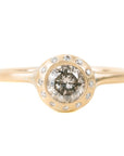 Legacy Diamond Ring - Salt + Pepper Brilliant Cut Diamond set in a 18ky Gold Smooth Extra Heavy Bezel with a Halo Flush Set with VS Diamonds - KMJ Kate Maller Jewelry Jewelry - Bridal