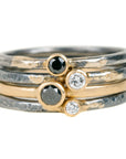 Shine On Birthstone Stackers- 18k Gold, Oxidized Silver + Reclaimed VS Diamonds, Black Diamonds
