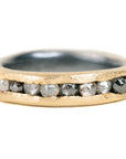 Channel Set Band with Rose Cut Diamonds- 18ky Gold, Oxidized Silver + Salt and Pepper Diamonds
