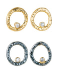 Turning Aspen Studs - 18k gold, Oxidized Silver + Reclaimed Diamonds